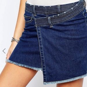 Noisy May ~ Denim Wrap Skirt w/ Asymmetrical Hem